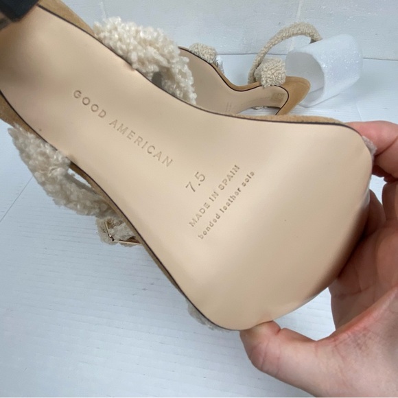 NIB Good American Women's Sherpa Ankle Strap Heels Size 7.5 Cream GA273F-X NEW - Picture 7 of 11